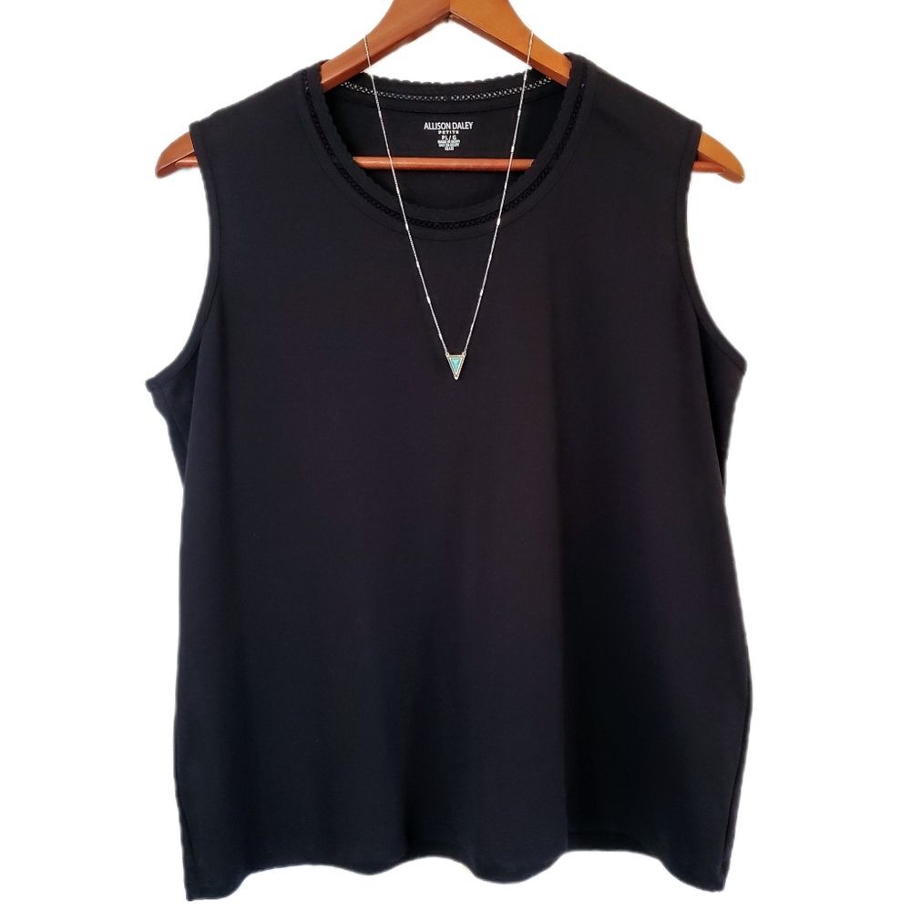 Allison Daley Black Tanktop Women's Petite Large Mesh Neckline Minimalist Witchy